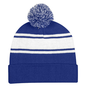 Two-Tone Knit Pom Beanie With Cuff - Royal Blue