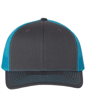 Richardson 112 Adjustable Snapback Trucker Cap - Charcoal/ Neon Blue