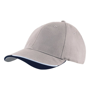 6 Panel HBC Cap with Peak Indent & Sandwich - Custom Embroidered - St/wh/na