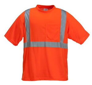 High Visibility Polyester Jersey T-Shirt with Pocket - Safety Orange