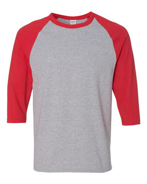 Gildan Adult Heavy Cotton™ Three-Quarter Raglan Sleeve T-Shirt - Sport Grey/ Red