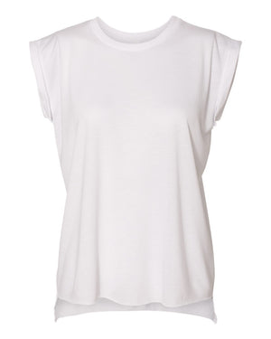 BELLA + CANVAS Ladies' Flowy Muscle T-Shirt with Rolled Cuff - White