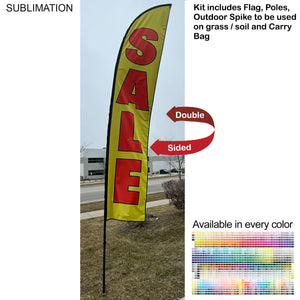 15' Large Feather Flag Kit, Full Color Graphics, Outdoor Spike base and Bag Included - White