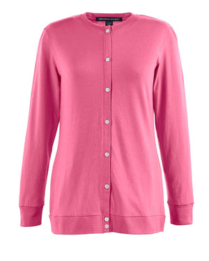 Devon & Jones Ladies' Perfect Fit™ Ribbon Cardigan - Charity Pink