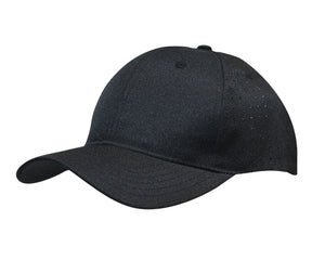 6 Panel Breathable Poly Twill With Circle Perforations - Black