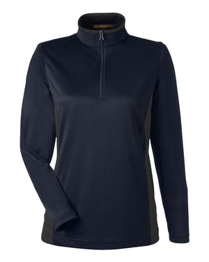 Harriton Ladies' Flash Snag Protection Plus IL Colorblock Quarter-Zip - Dark Navy/ Dark Charcoal