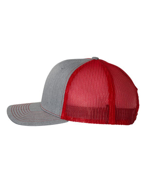 Richardson 112 Adjustable Snapback Trucker Cap - Heather Grey With Red