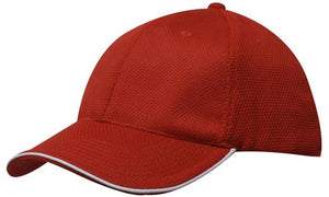 6 Panel Double Pique Mesh Cap with Sandwich - Custom Embroidered - HP_4185 - Red with White