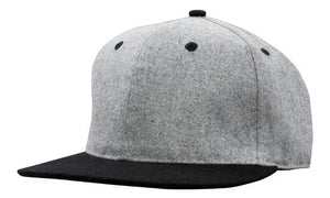 6 Panel Grey Marble Flannel Flat Peak Cap - Custom Embroidered - HP_4135 - Gray with Black