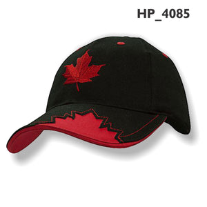 6 Panel Brushed Cotton Cap with Maple Leaf On Peak - Custom Embroidered