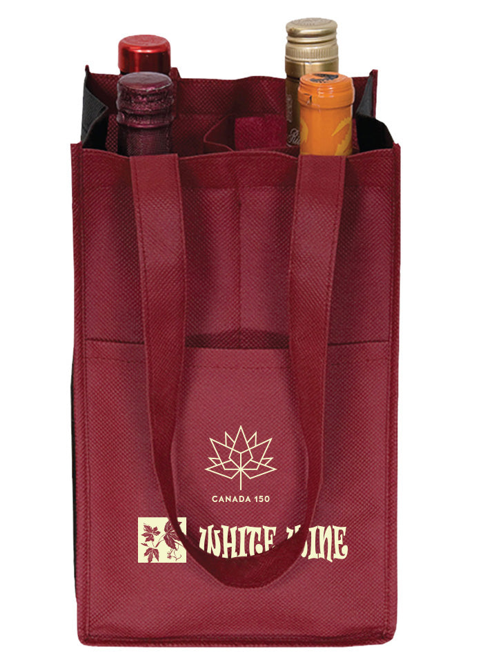 CANADA 150th Anniversary - Burgundy / Black 4 Bottle Non-Woven Wine Tote