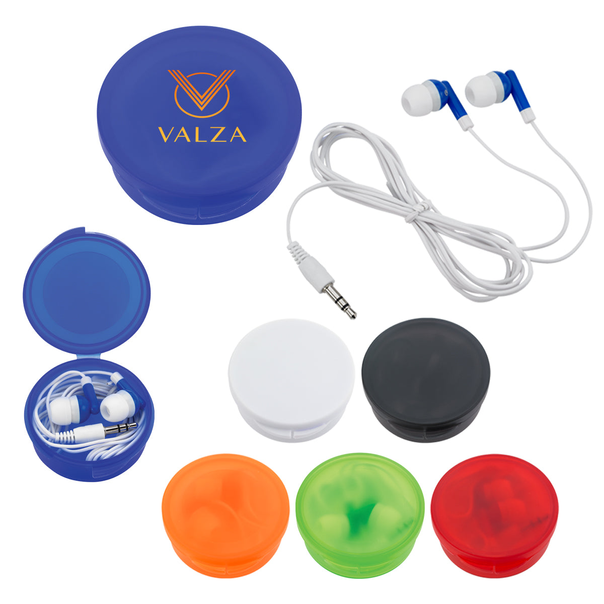 Ear Buds In Round Plastic Case