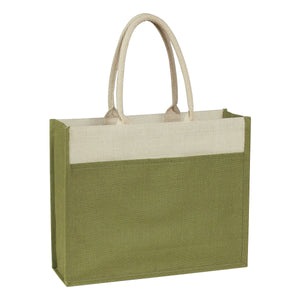 Jute Tote Bag - Light Green With Natural