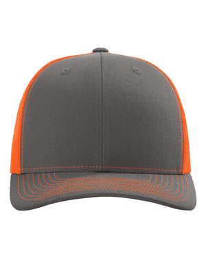 Richardson 112 Adjustable Snapback Trucker Cap - Charcoal/ Neon Orange