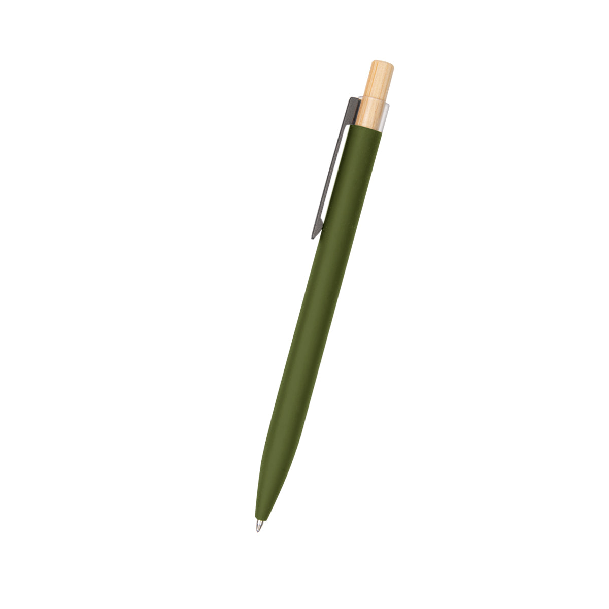 Recycled Aluminum Pen With Bamboo Plunger - Olive