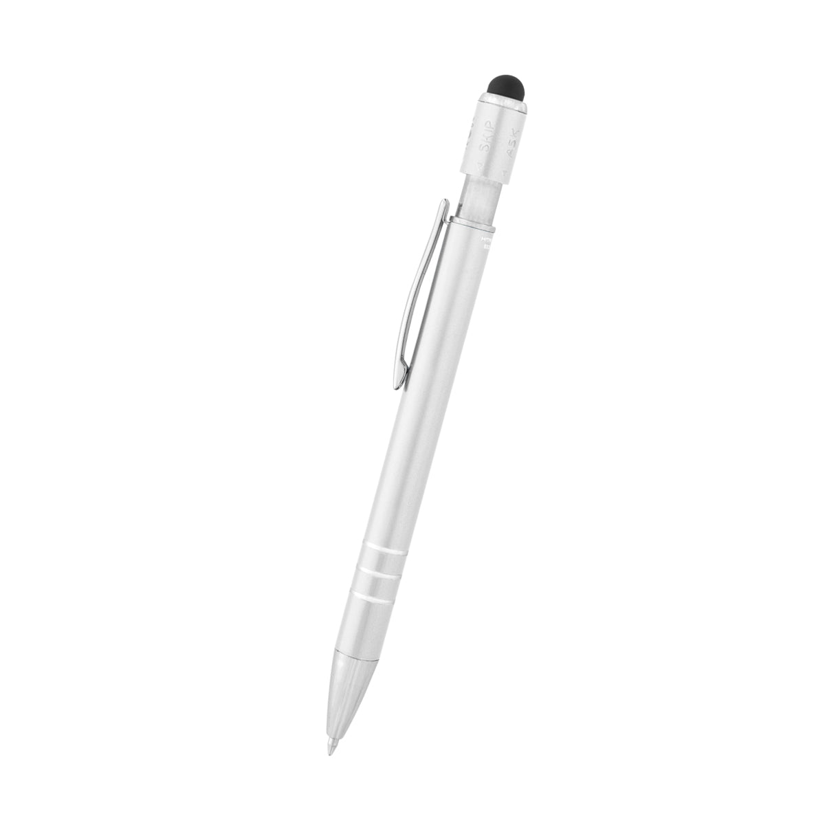 Recycled Aluminum Spin Game Top Pen With Stylus - Metallic Silver
