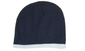 Acrylic-Polar Fleece Lined Beanie - Custom Embroidered - HP_4253 - Navy with White