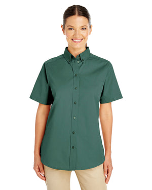 Harriton Ladies' Foundation Cotton Short-Sleeve Twill Shirt with Teflon™