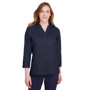 Ladies' Crown  Collection® Stretch Broadcloth 3/4 Sleeve Blouse - Navy