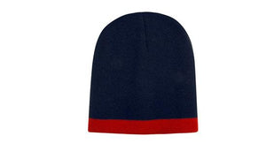 Acrylic 2 Tone Rolled Down Beanie - Custom Embroidered - HP_4188 - Navy with Red