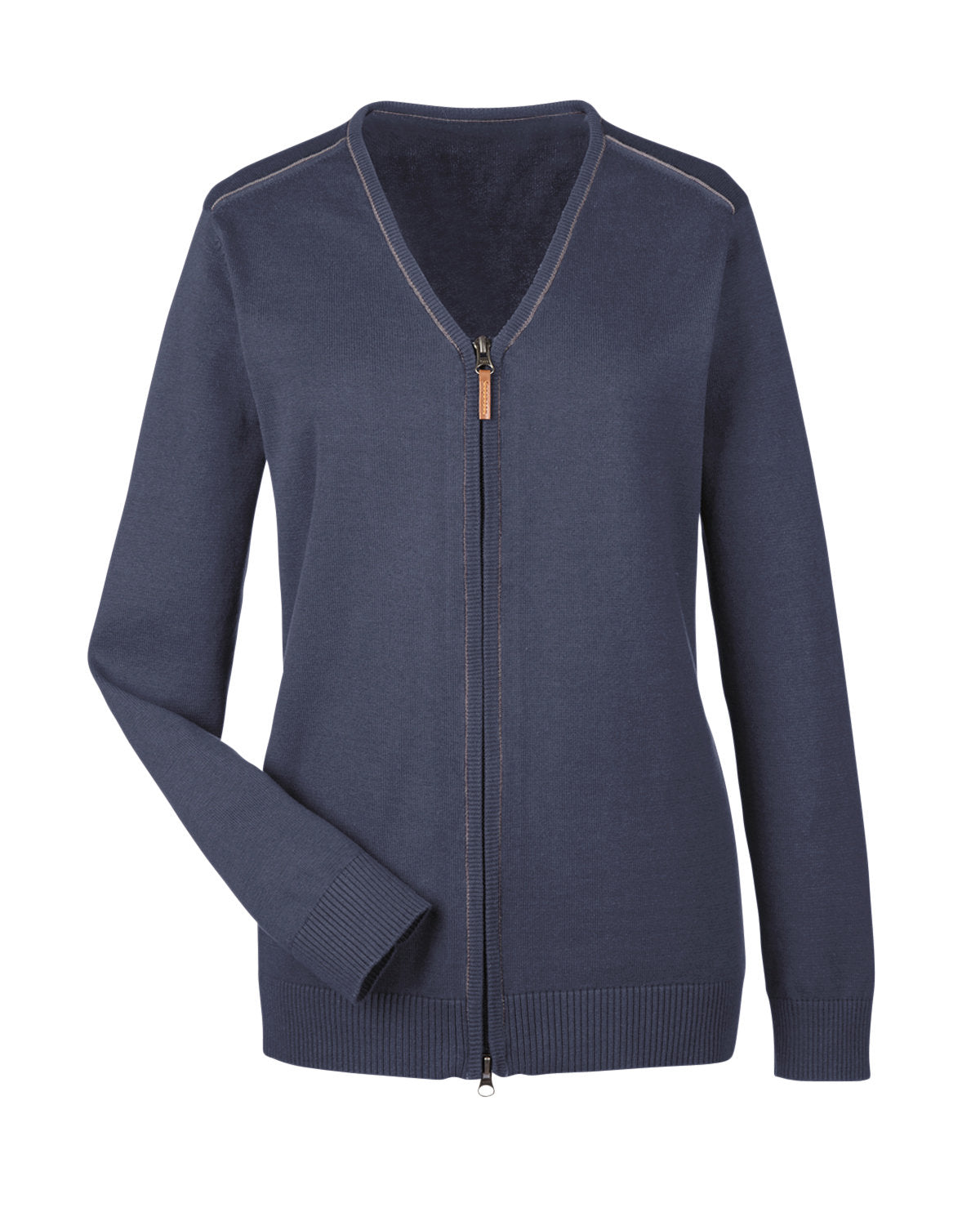 Ladies' Manchester Fully-Fashioned Full-Zip Cardigan Sweater - Navy/Graphite