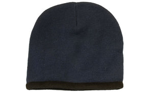 Acrylic-Polar Fleece Lined Beanie - Custom Embroidered - HP_4253 - Navy with Black