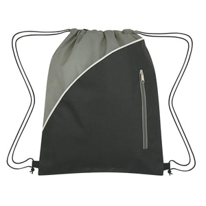 Non-Woven Drawstring Pack With Front Zipper - Gray