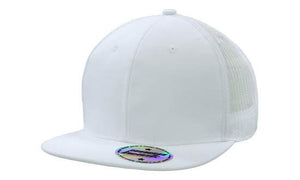 6 Panel Mesh Back Cap with Flat Peak - Custom Embroidered - HP_3816 - White