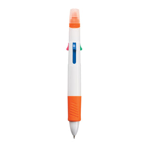 Quatro Pen With Highlighter - White With Orange