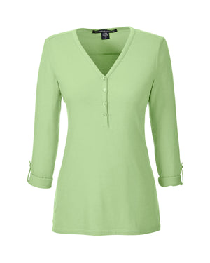 Devon & Jones Ladies' Perfect Fit™ Y-Placket Convertible Sleeve Knit Top