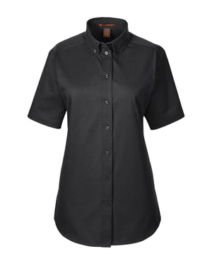 Harriton Ladies' Foundation Cotton Short-Sleeve Twill Shirt with Teflon™