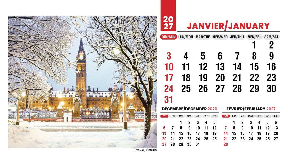 Scenes of Canada French English 2027 Promotional Desk Calendar