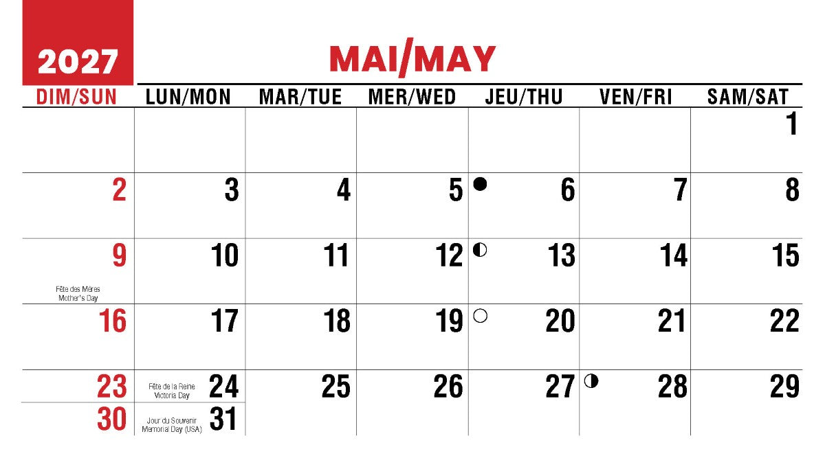 Scenes of Canada French English 2027 Promotional Desk Calendar