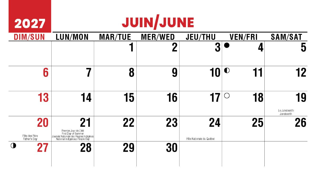 Scenes of Canada French English 2027 Promotional Desk Calendar