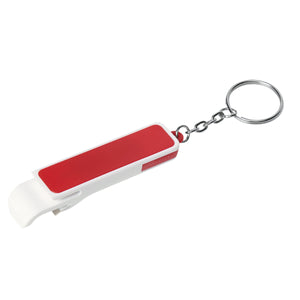 Bottle Opener/Phone Stand Key Chain - White With Red