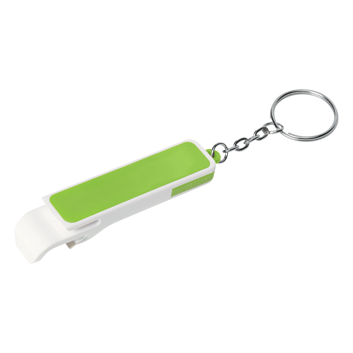 Bottle Opener/Phone Stand Key Chain - White With Lime