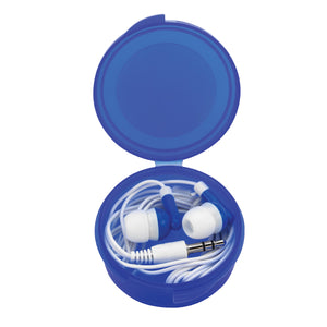 Ear Buds In Round Plastic Case