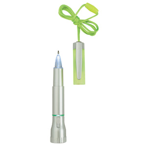 Flashlight With Light Up Pen - Silver With Lime