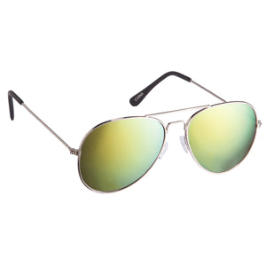 Color Mirrored Aviator Sunglasses - Silver With Yellow