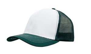 6 Panel Mesh Back Cap Breathable P-Twill - Custom Embroidered - HP3819 - White With Bottle Green