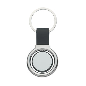 Circular Metal Spinner Key Tag - Silver With Black