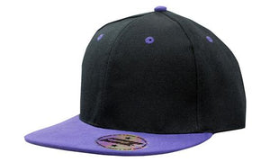 6 Panel American-T Flat Peak 2 Tone Cap - Custom Embroidered - Black With Purple