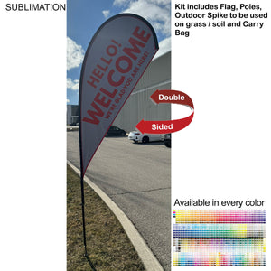 9' Small Tear Drop Flag Kit, Full Color Graphics, Outdoor Use Spike base and Bag Included - White