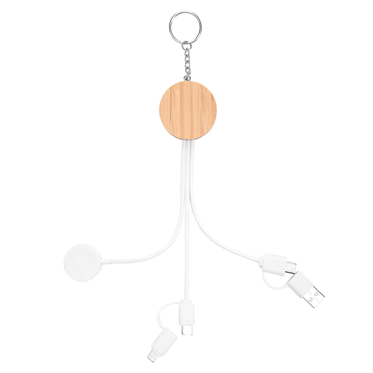 10W Bamboo Multi-Charging Cables Keyring With Watch Dock - Whtbam