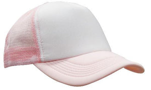 Mesh Back Baseball Cap - Custom Embroidered - White with Pink