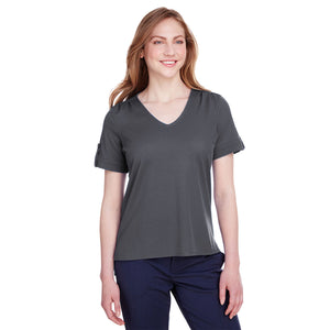 Ladies' CrownLux Performance™ Plaited Rolled-Sleeve Top - Graphite