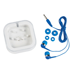 Earbuds In Case - White With Blue