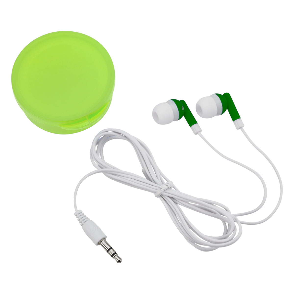 Earbuds In Round Plastic Case - Lime