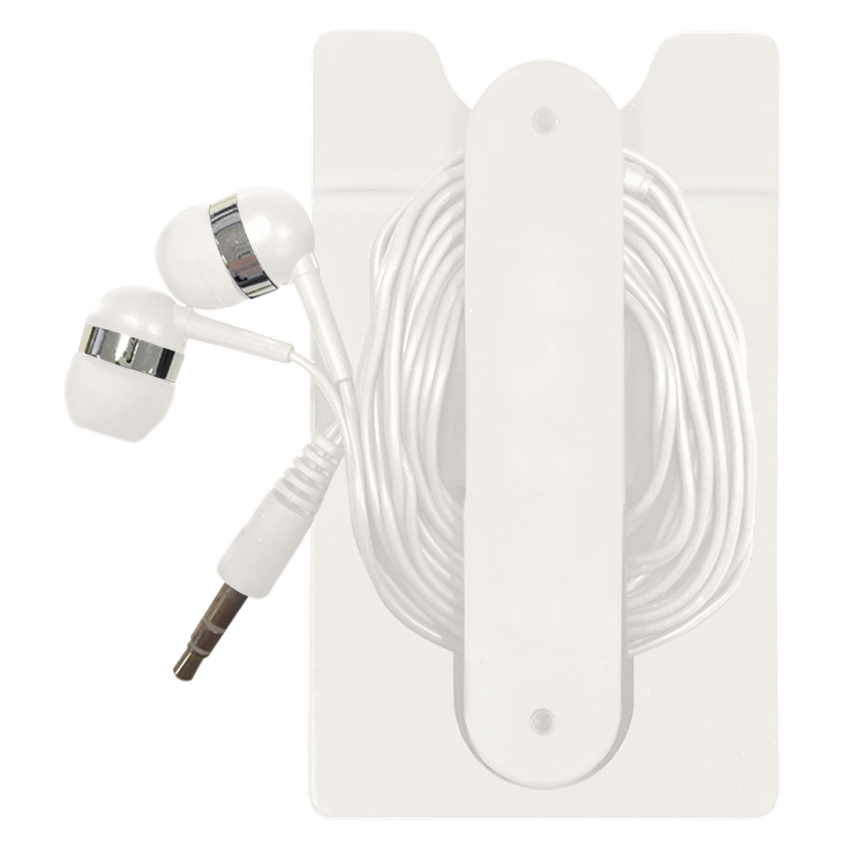 Phone Wallet With Earbuds - White
