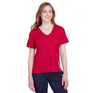 Ladies' CrownLux Performance™ Plaited Rolled-Sleeve Top - Red